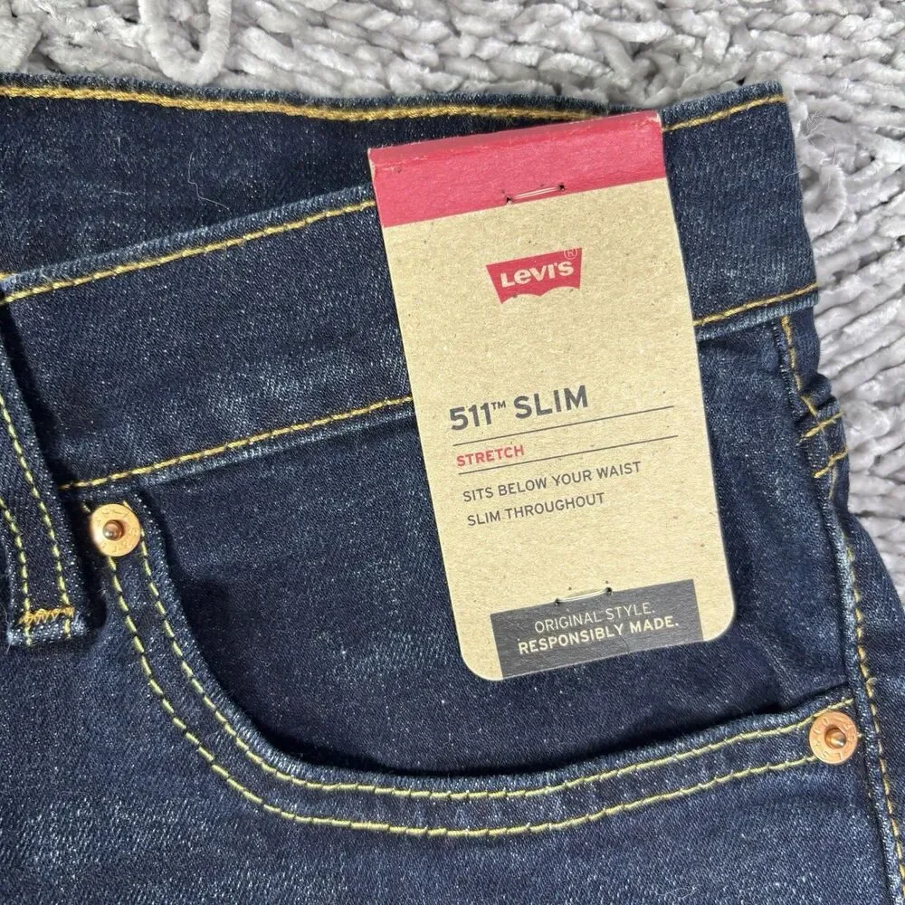 Levis 511 Slim Jeans Mens 34x32 Denim Blue Stretch Preppy Designer Flex NWTGS